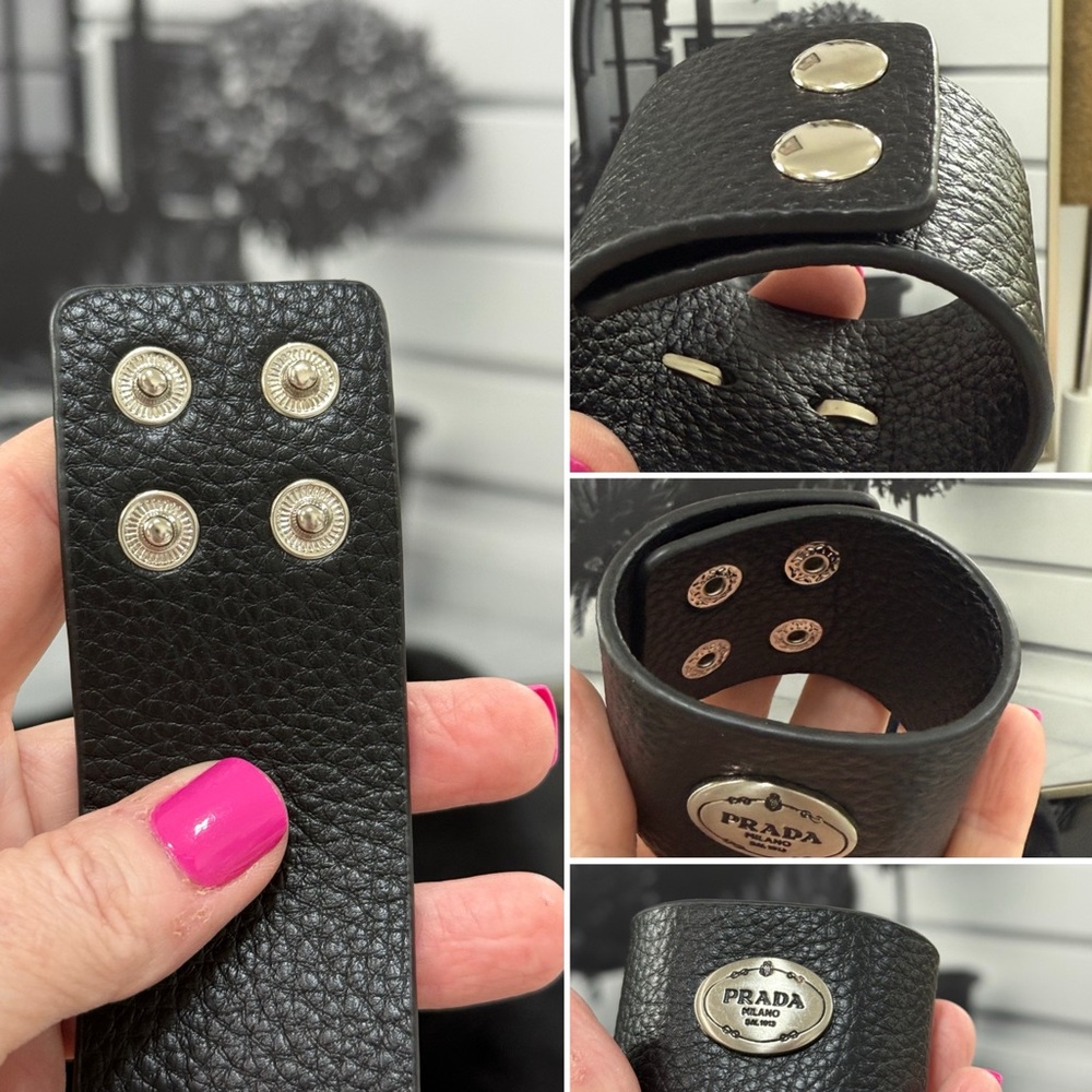 Prada upcycled Black Leather Bracelet with authentic Logo - Picture 3 of 4